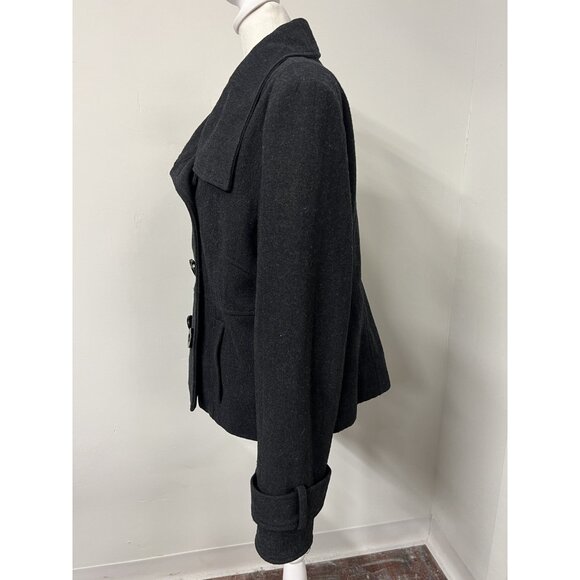 Vtg Y2K Jacket Women's Large Wool Blend Double Breasted Peacoat Charcoal Gray - Picture 3 of 6